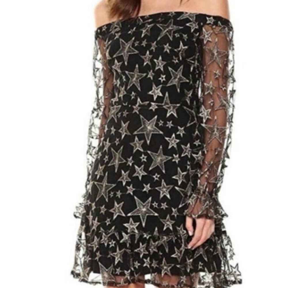 Sam Edelman black party dress with gold shiny stars